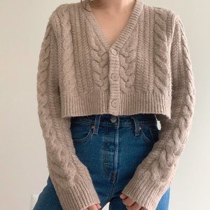 OAK + FORT Cable Knit Beige Cropped Cardigan (XS)